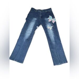 Y2K butterfly embroidered jeans.